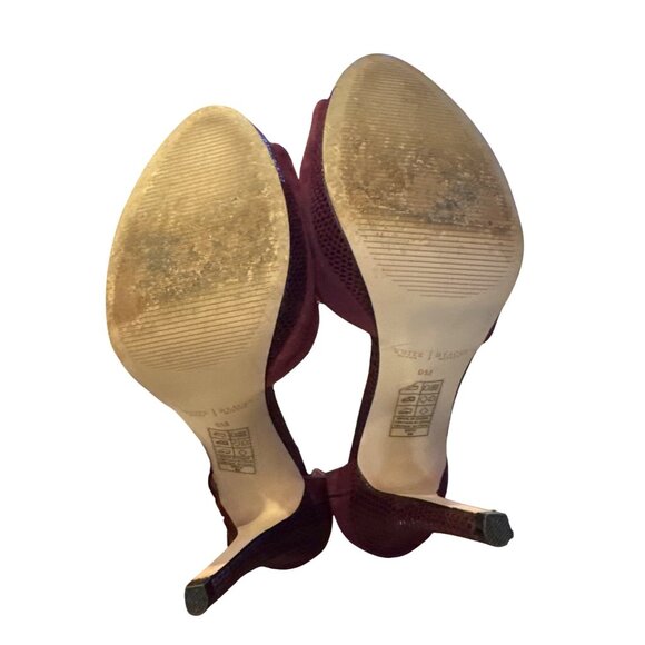 White House Black Market Burgundy Suede Peep Toe Ankle Strap Heels Sz 9M Dressy - Picture 7 of 11